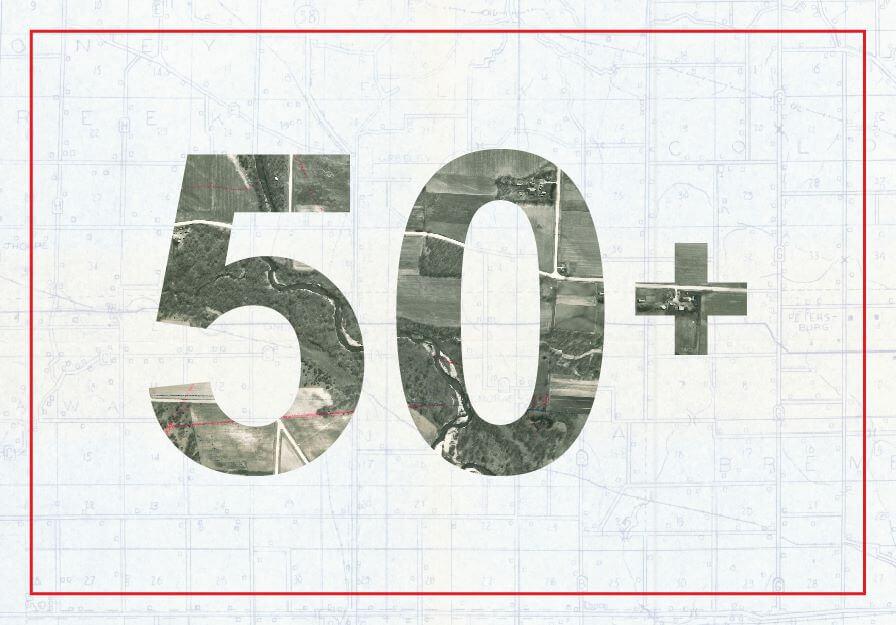 graphic of 50+ with red outline